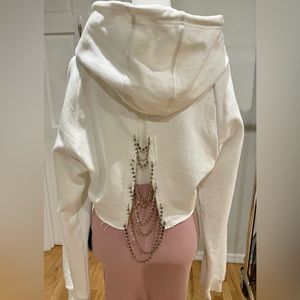 Women’s unique rhinestone embellished chain back cropped hoodie sweater size S